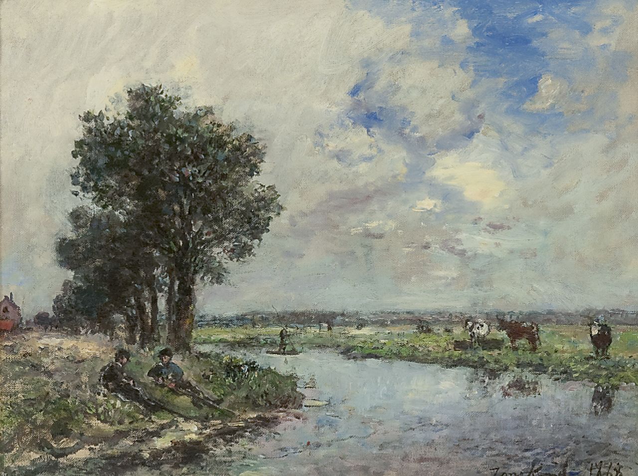 Jongkind J.B. | Johan Barthold Jongkind | Paintings offered for sale | Near the river, probably de Dinkel near Lattrop, oil on canvas 24.6 x 32.5 cm, signed l.r. and dated 1868 Jongkind J.B. | Johan Barthold Jongkind | Paintings offered for sale | Near the river, probably de Dinkel near Lattrop, oil on canvas 24.6 x 32.5 cm, signed l.r. and dated 1868