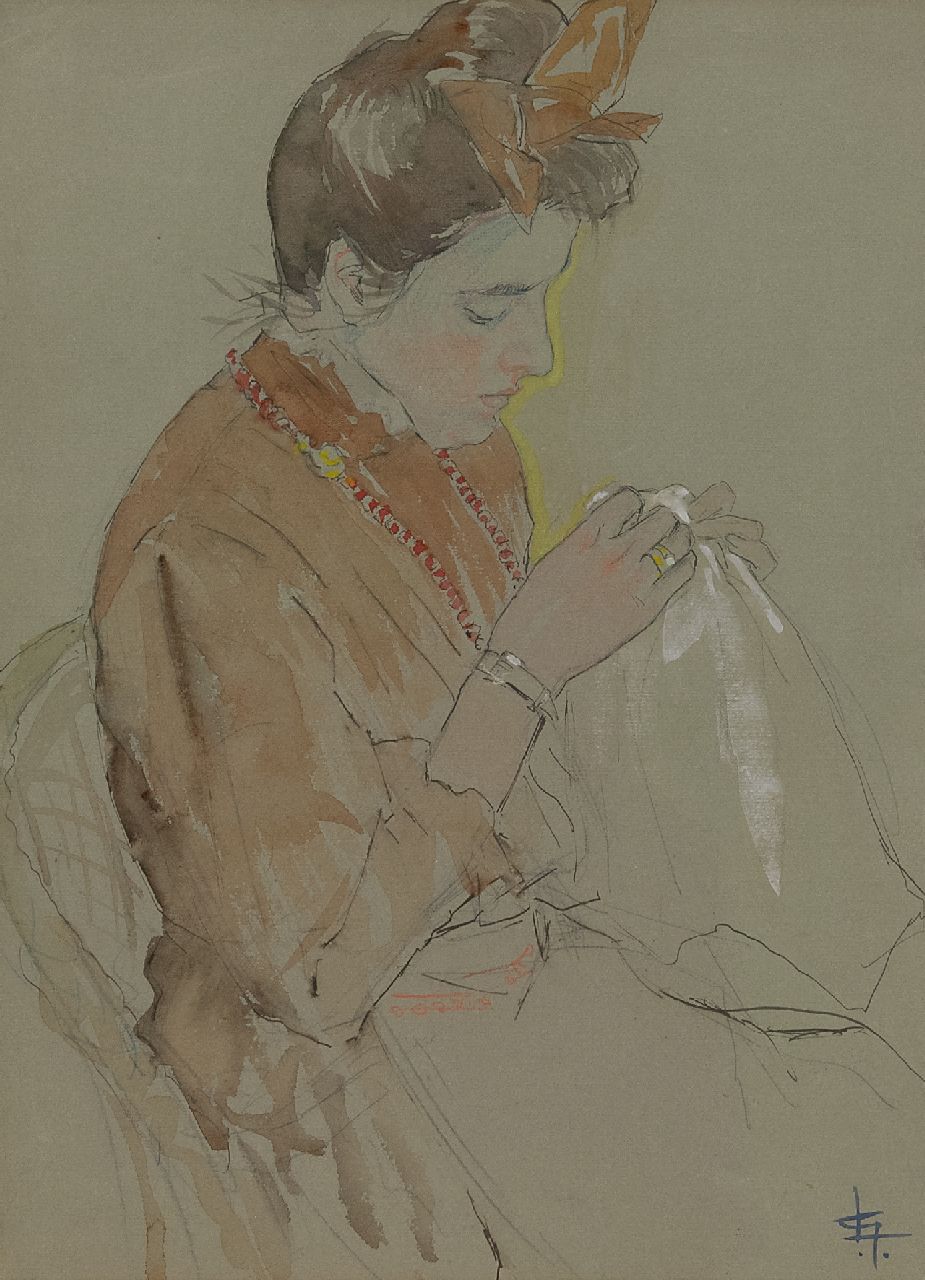 Gestel L. | Leendert 'Leo' Gestel | Watercolours and drawings offered for sale | Portrait of the artist's sister, watercolour on paper 31.0 x 23.0 cm, signed l.r. with monogram Gestel L. | Leendert 'Leo' Gestel | Watercolours and drawings offered for sale | Portrait of the artist's sister, watercolour on paper 31.0 x 23.0 cm, signed l.r. with monogram