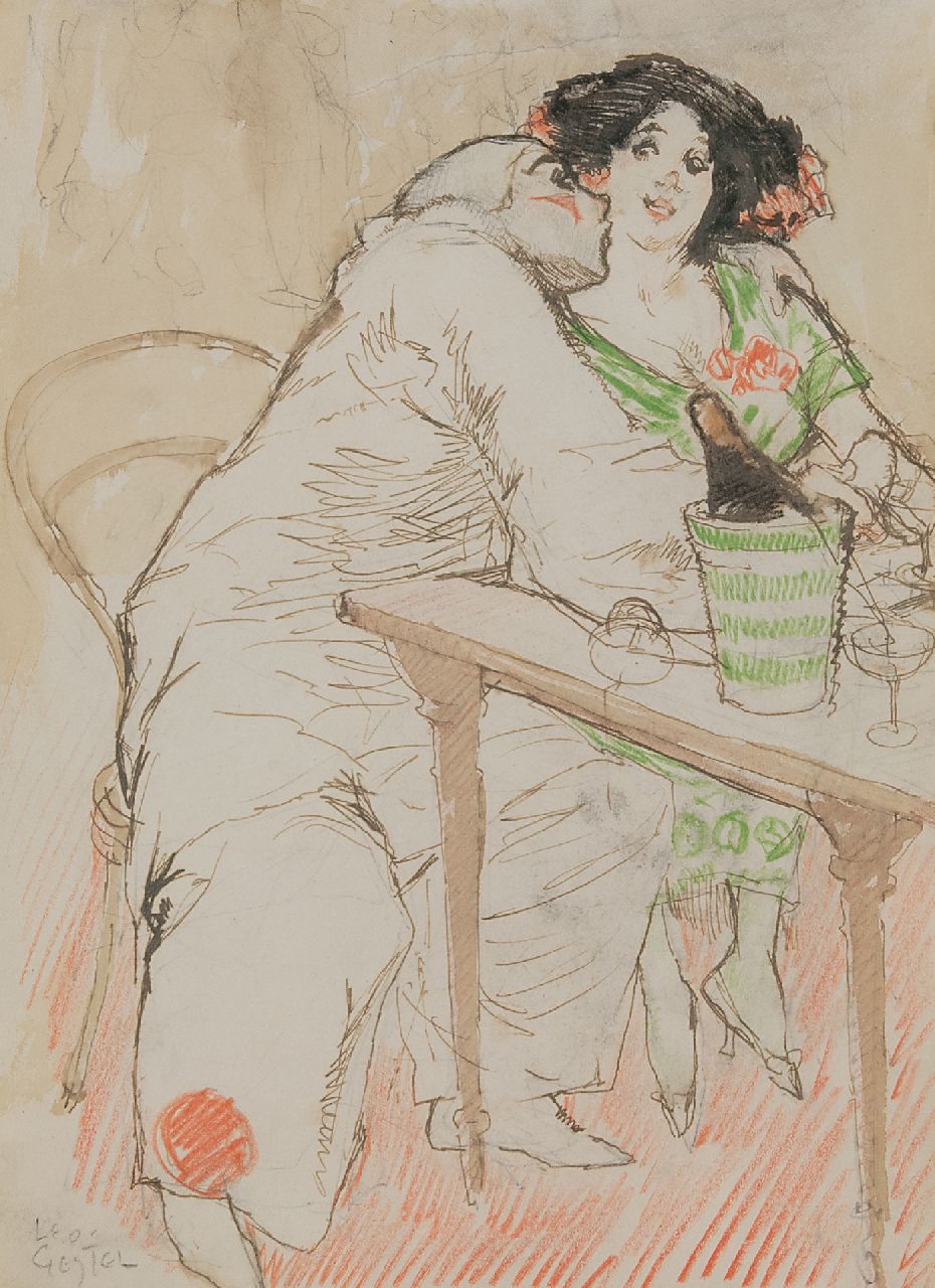Gestel L.  | Leendert 'Leo' Gestel |  offered for sale | Café scene with Pierrot, pencil, ink and chalk on paper 30.0 x 22.0 cm, signed l.l. and executed ca. 1908
