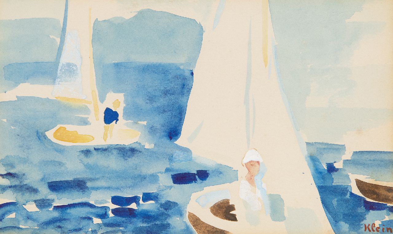 Klein F.F.A. | Friedrich Franz Albert 'Frits' Klein | Watercolours and drawings offered for sale | Sailing on a summer day, Southern-France, watercolour and gouache on paper 10.5 x 17.4 cm, signed l.r. Klein F.F.A. | Friedrich Franz Albert 'Frits' Klein | Watercolours and drawings offered for sale | Sailing on a summer day, Southern-France, watercolour and gouache on paper 10.5 x 17.4 cm, signed l.r.