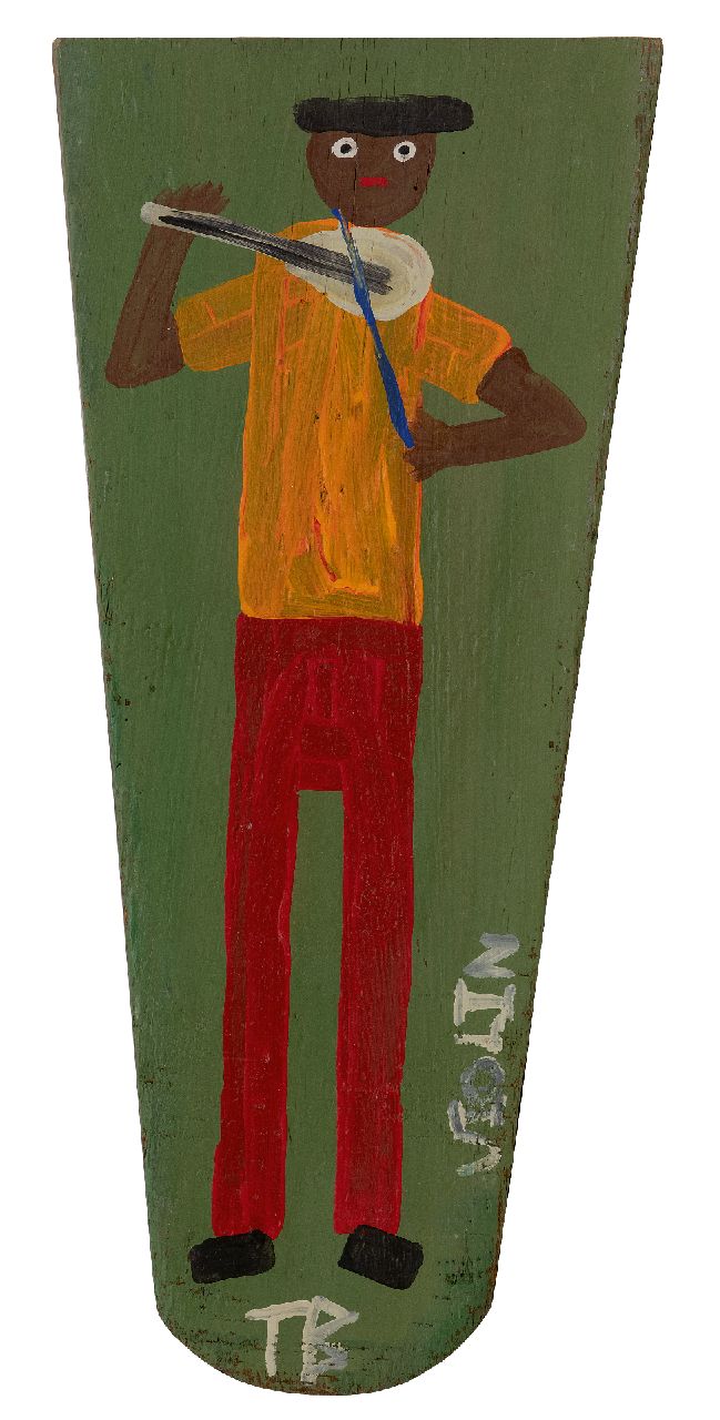 Brown T. | Timothy 'Tim' Brown, Playing the violin, oil on wood 56.0 x 24.8 cm, signed l.c. and on the reverse with monogram and ca 1970 Brown T. | Timothy 'Tim' Brown, Playing the violin, oil on wood 56.0 x 24.8 cm, signed l.c. and on the reverse with monogram and ca 1970