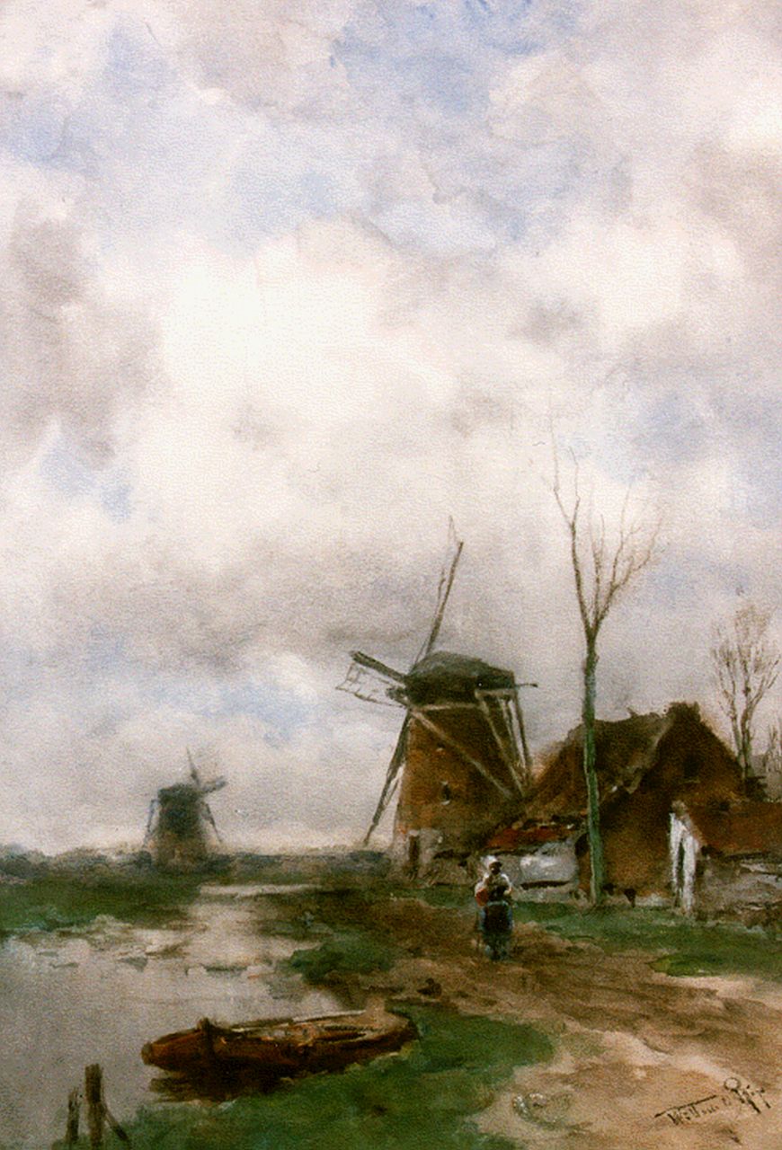 Rip W.C.  | 'Willem' Cornelis Rip, A polder landscape with windmills, watercolour on paper 56.0 x 39.5 cm, signed l.r.
