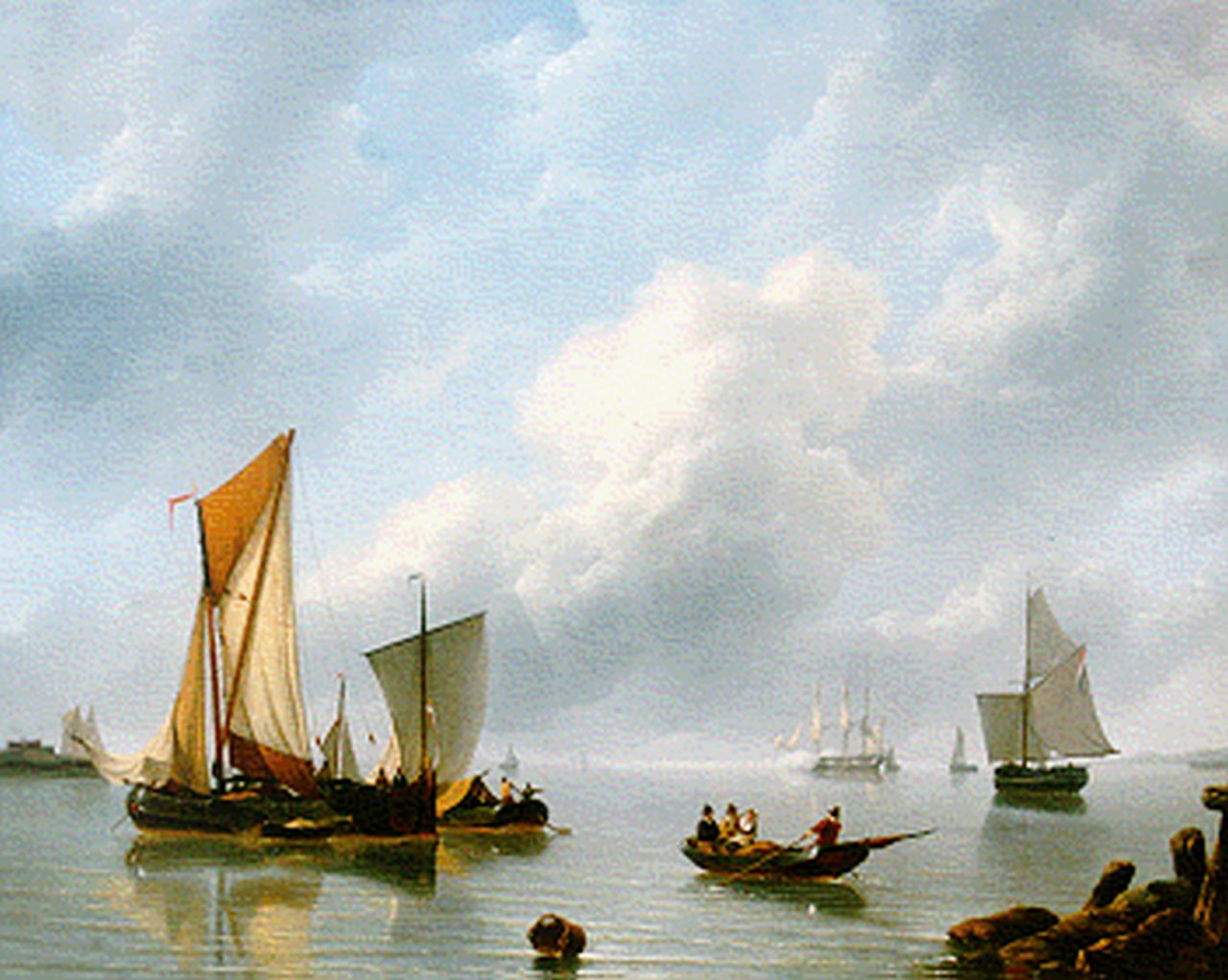 Schotel P.J.  | Petrus Johannes Schotel, A calm estuary, oil on canvas 70.5 x 88.7 cm, signed l.r.