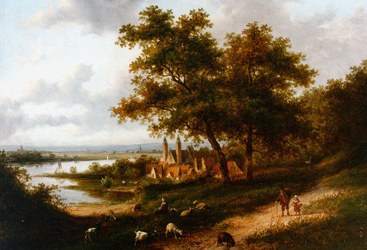 Morel II J.E.  | Jan Evert Morel II, A river landscape, oil on panel 24.4 x 35.0 cm, signed l.c.