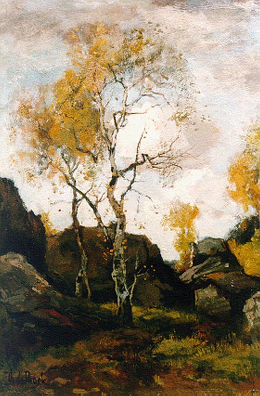 Bock T.E.A. de | Théophile Emile Achille de Bock, Autumn, Barbizon, oil on panel 41.5 x 30.5 cm, signed l.l.
