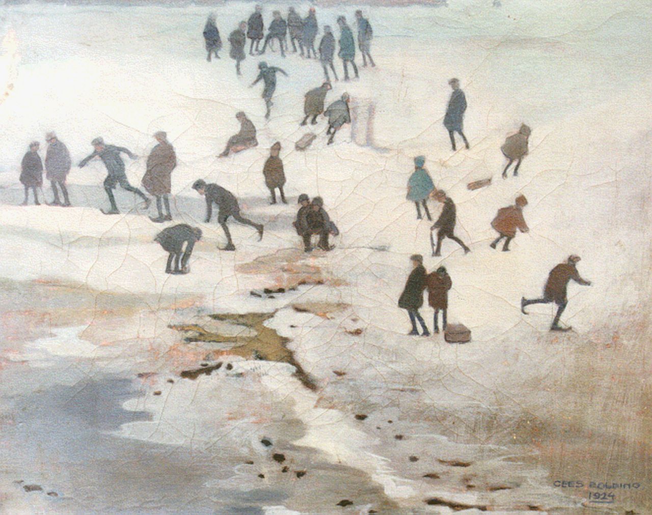 Bolding C.  | Cornelis 'Cees' Bolding, Skaters on a frozen waterway, oil on canvas 29.0 x 37.3 cm, signed l.r. and dated 1924