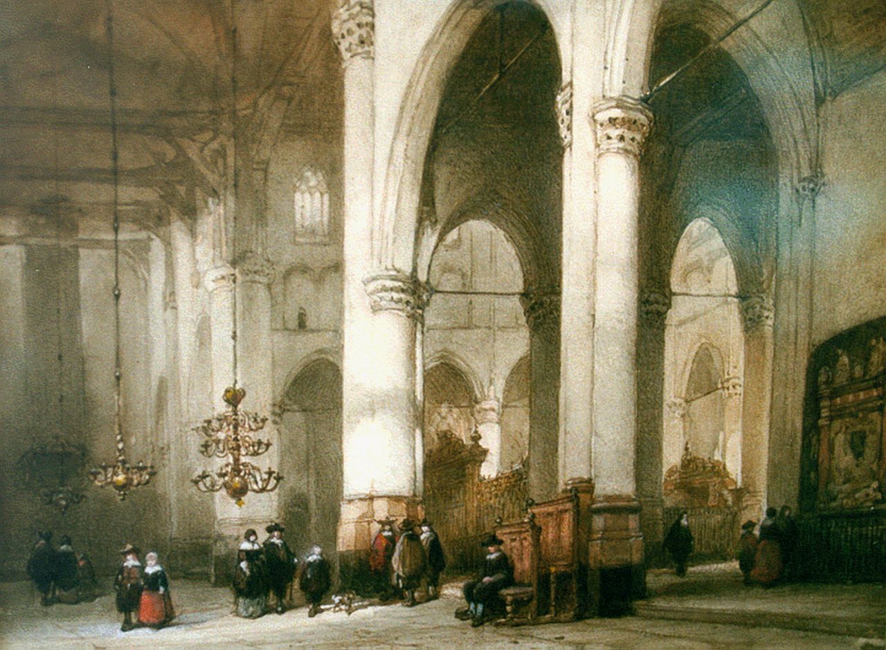 Bosboom J.  | Johannes Bosboom, Interior of the 'Laurenskerk', Rotterdam, watercolour on paper 22.5 x 30.0 cm, signed l.l. and dated 1855-1858