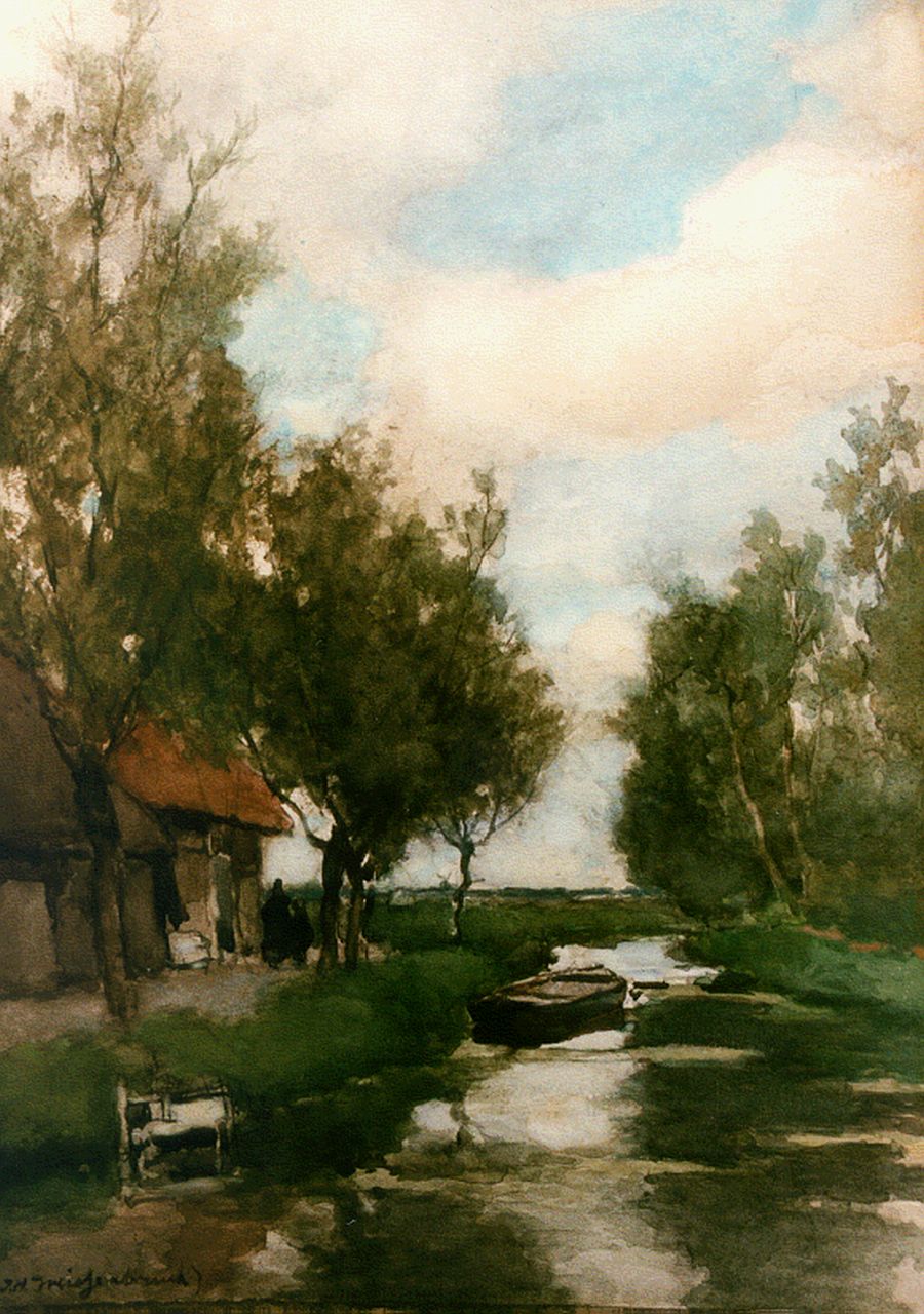 Weissenbruch H.J.  | Hendrik Johannes 'J.H.' Weissenbruch, A polder landscape, watercolour on paper 38.8 x 28.1 cm, signed l.l.