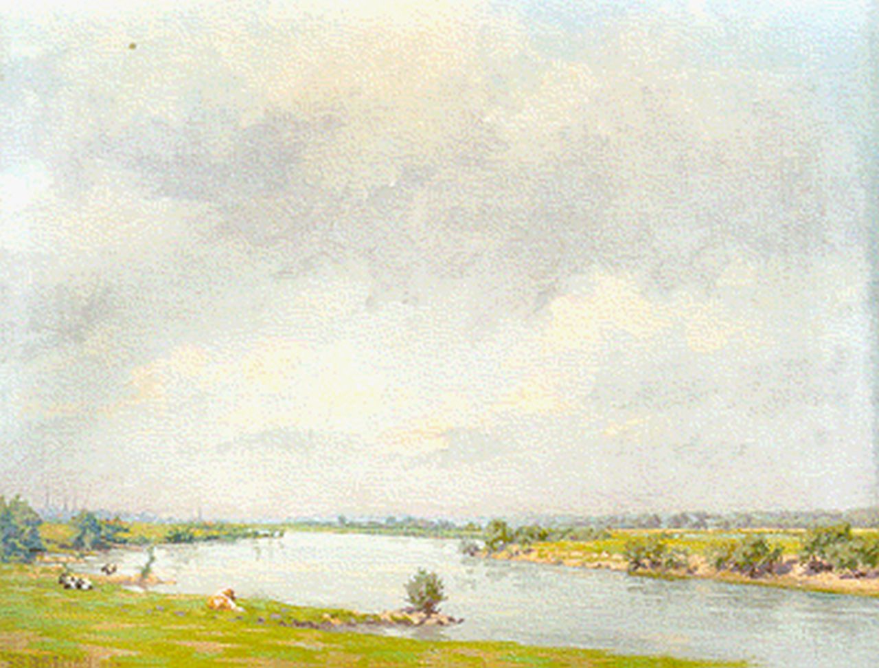 Breman A.J.  | Ahazueros Jacobus 'Co' Breman, A view of the river IJssel, oil on canvas 49.5 x 56.3 cm, signed l.l. and dated 1928