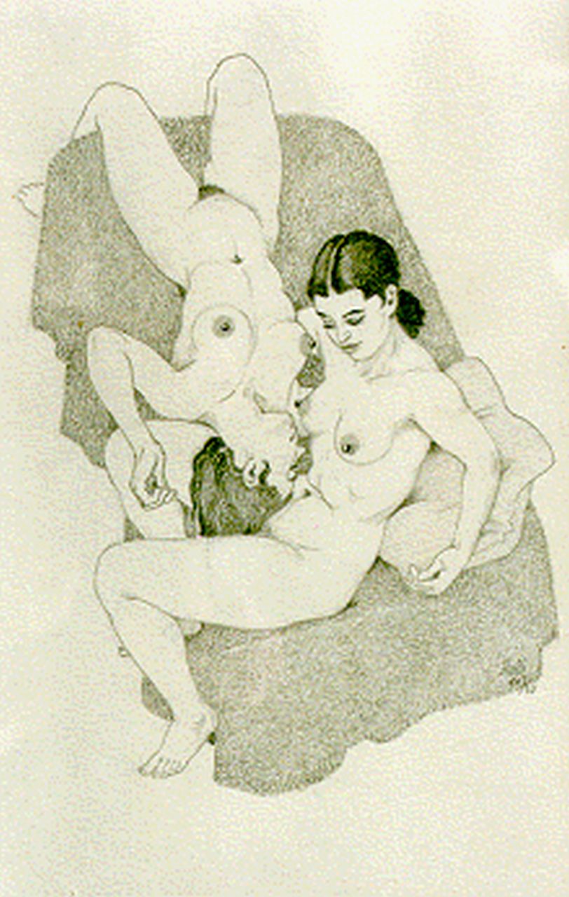 Ru H.B.W. de | Huibert Bernardus Wilhelmus 'Huib' de Ru, A seated and reclining nude, pencil on paper 25.5 x 17.0 cm, signed l.r.