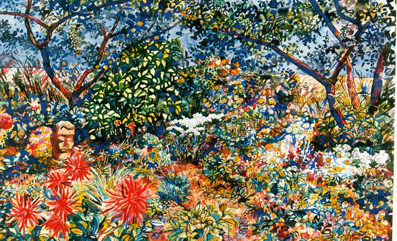 Bieling H.F.  | Hermann Friederich 'Herman' Bieling, A garden, Rhoon, watercolour on paper 41.4 x 59.0 cm, signed u.l. and dated '55