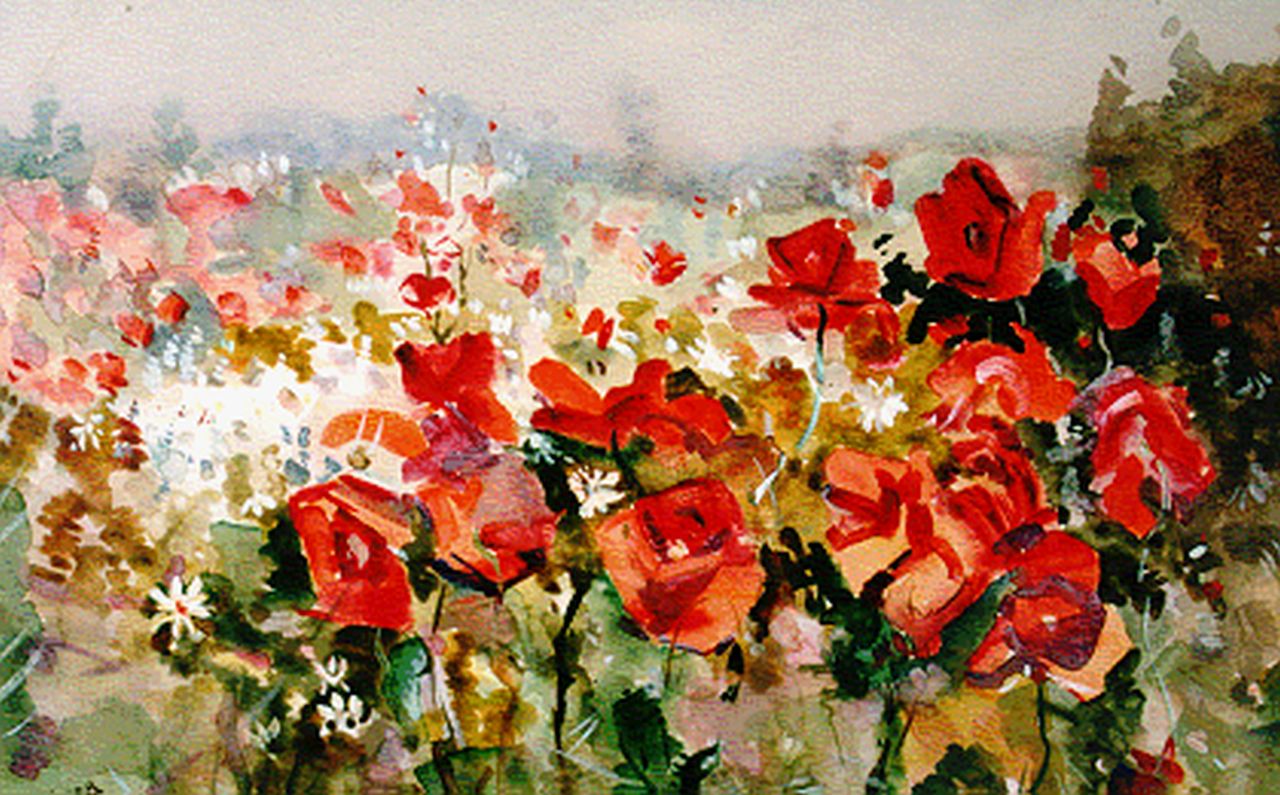 Knikker sr. J.S.  | 'Jan' Simon Knikker sr., Poppies, watercolour on paper 24.0 x 37.0 cm, signed l.l.