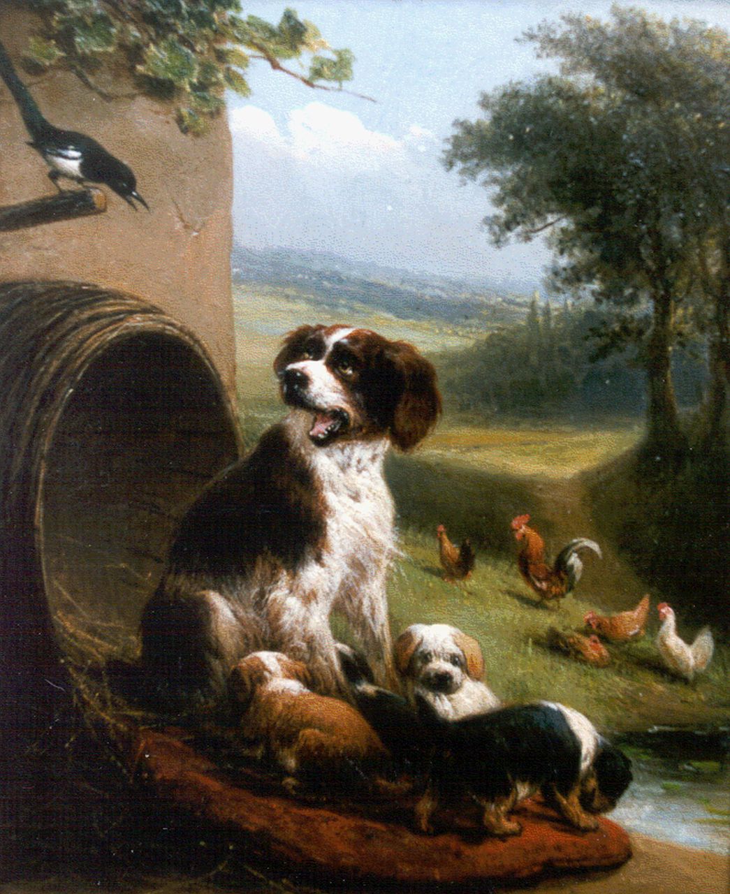 Ronner-Knip H.  | Henriette Ronner-Knip, A dog with puppies, oil on panel 17.0 x 13.7 cm, signed l.r.