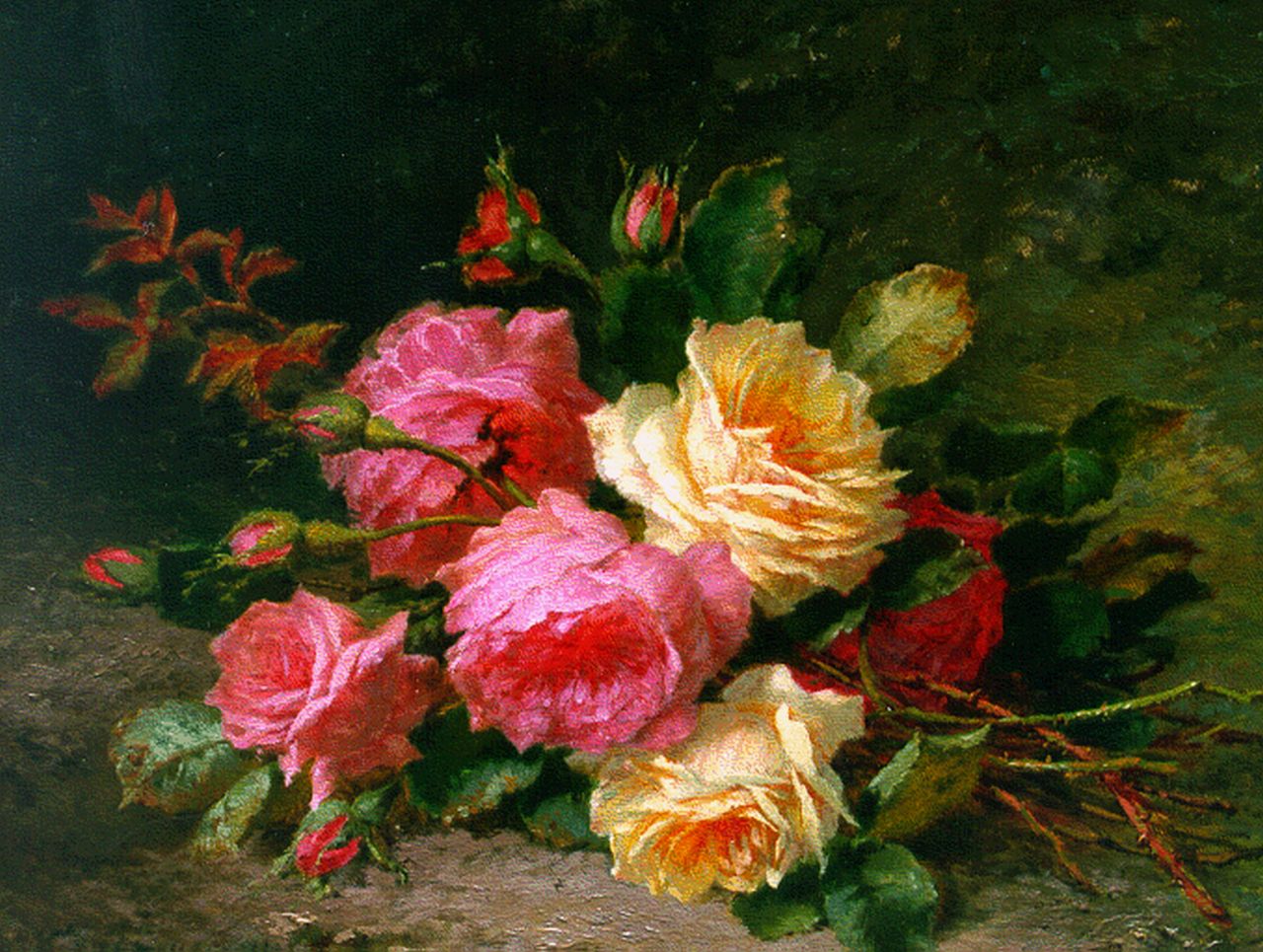 Naeyer C. de | Charles de Naeyer, A bouquet with roses, oil on canvas 37.5 x 46.7 cm, signed l.r.