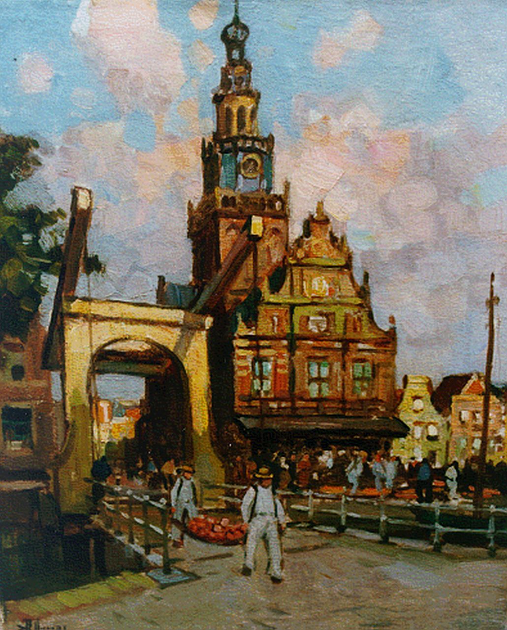Viegers B.P.  | Bernardus Petrus 'Ben' Viegers, Cheese market, with the Waag building beyond, Alkmaar, oil on canvas 30.5 x 24.7 cm, signed l.l.