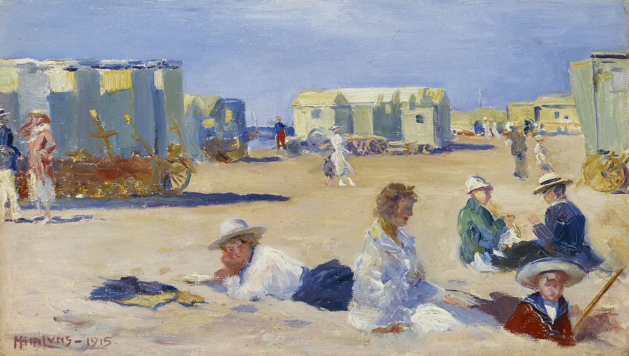 Luns H.M.  | Hubert Marie 'Huib' Luns, A sunny day at the beach, oil on canvas laid down on painter's board 19.9 x 34.4 cm, signed l.l. and dated 1915