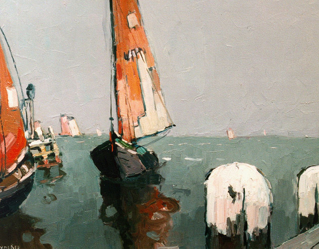 Hynckes R.  | Raoul Hynckes, Shipping on the Zuiderzee, oil on panel 42.3 x 56.0 cm, signed l.l.