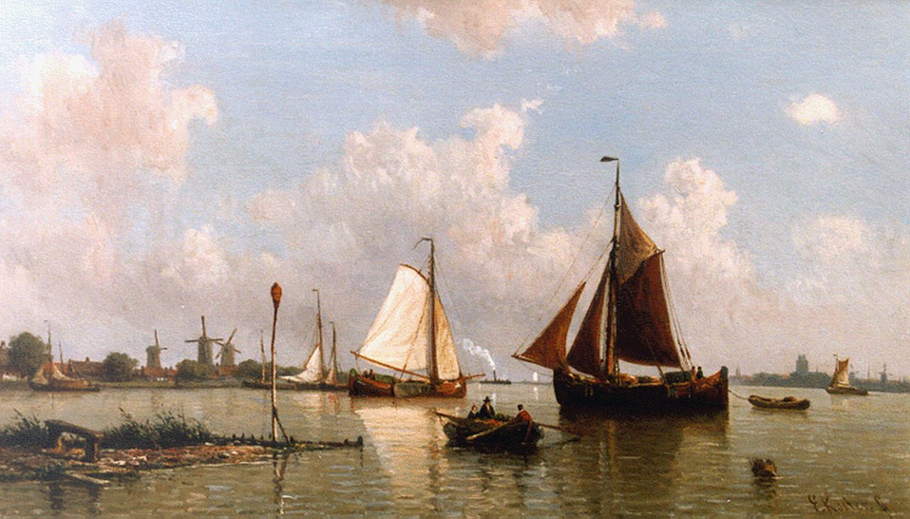 Koster E.  | Everhardus Koster, A harbour view, oil on canvas 48.7 x 83.7 cm, signed l.r.