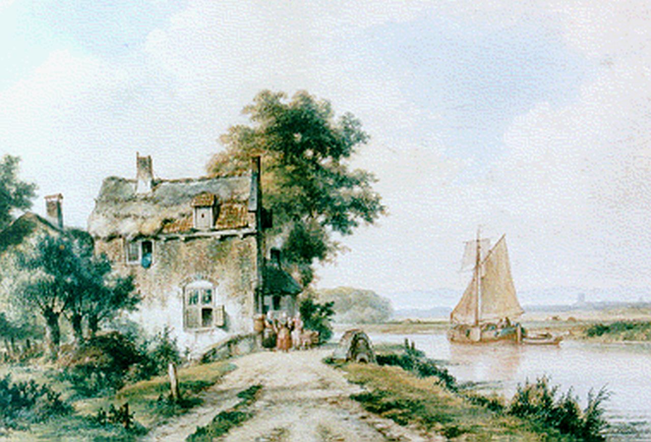 Kleijn L.J.  | Lodewijk Johannes Kleijn, A river landscape in summer, watercolour on paper 35.3 x 51.7 cm, signed l.l.