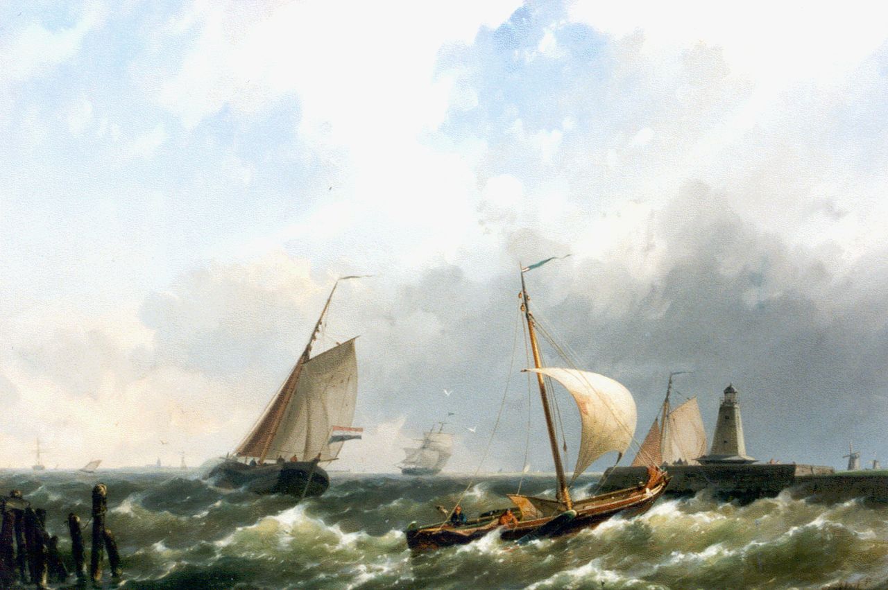 Koekkoek jr. H.  | Hermanus Koekkoek jr., Shipping at the harbour mouth, oil on canvas 38.5 x 54.5 cm, signed l.r. and dated 1859