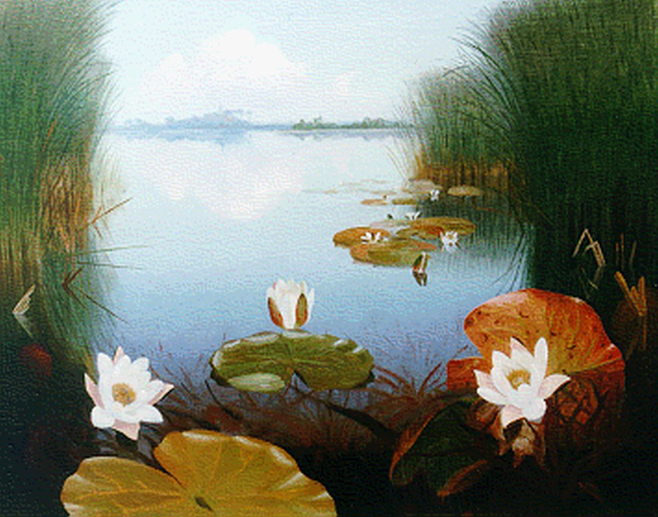 Smorenberg D.  | Dirk Smorenberg, A lake with waterlilies, oil on canvas 54.4 x 69.1 cm, signed l.r.