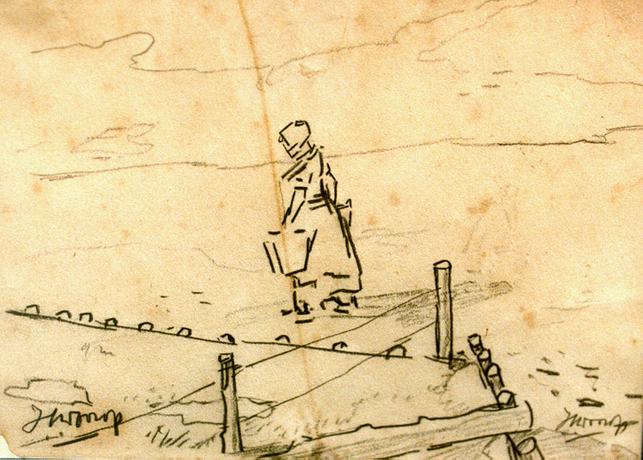 Toorop J.Th.  | Johannes Theodorus 'Jan' Toorop, Milkmaid, pencil on paper 11.0 x 15.2 cm, signed twice- l.r. and l.l.