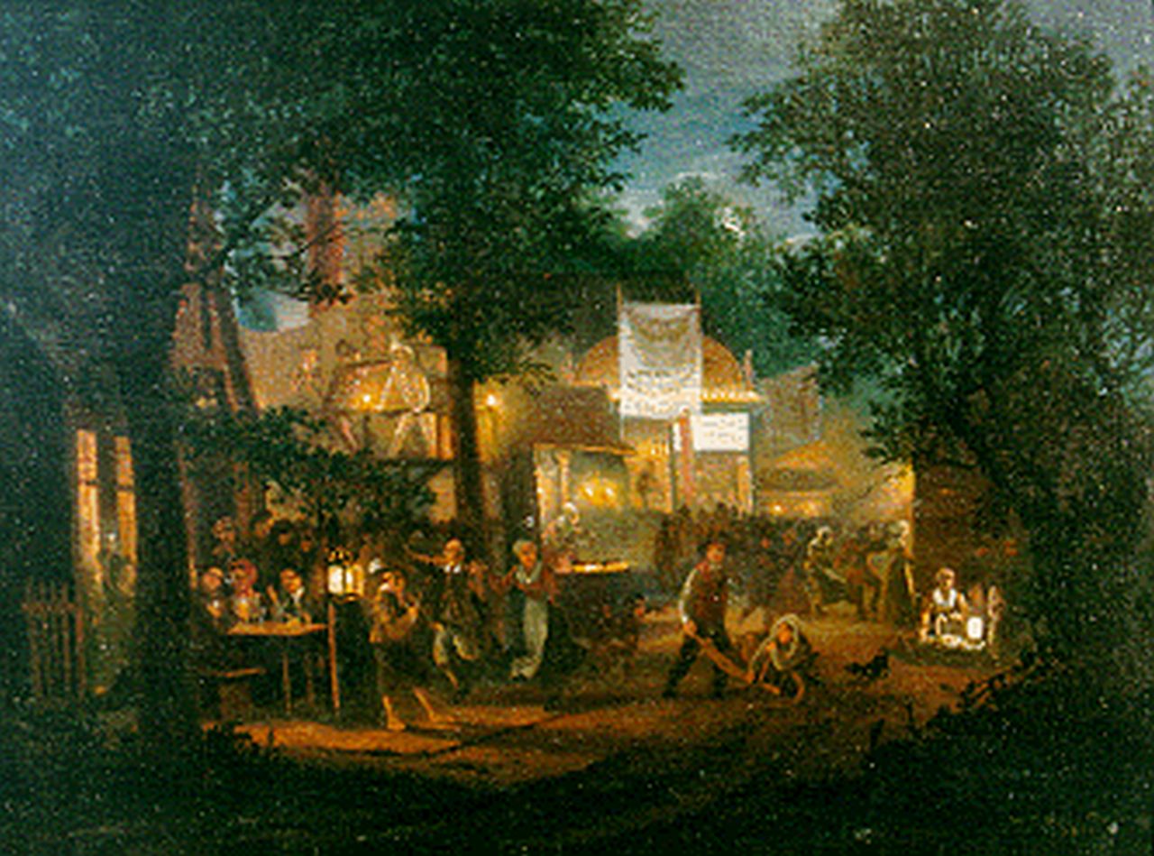 Cate H.G. ten | Hendrik Gerrit ten Cate, A fair by night, oil on panel 20.5 x 27.3 cm, signed l.r. and dated 1833