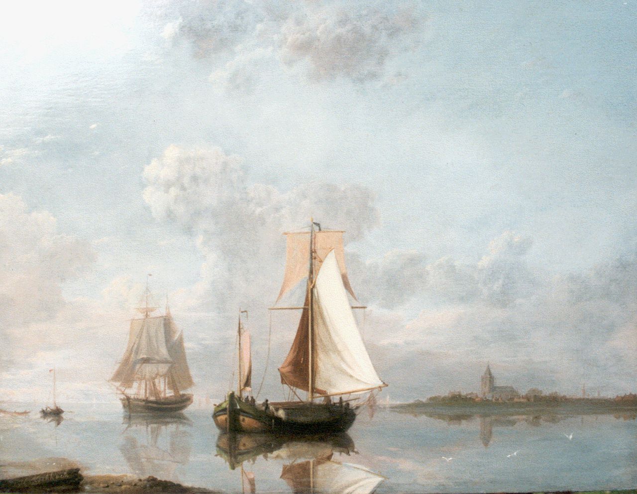 Koekkoek J.H.  | Johannes Hermanus Koekkoek, Shipping in a calm, oil on panel 25.0 x 33.0 cm, signed l.l.