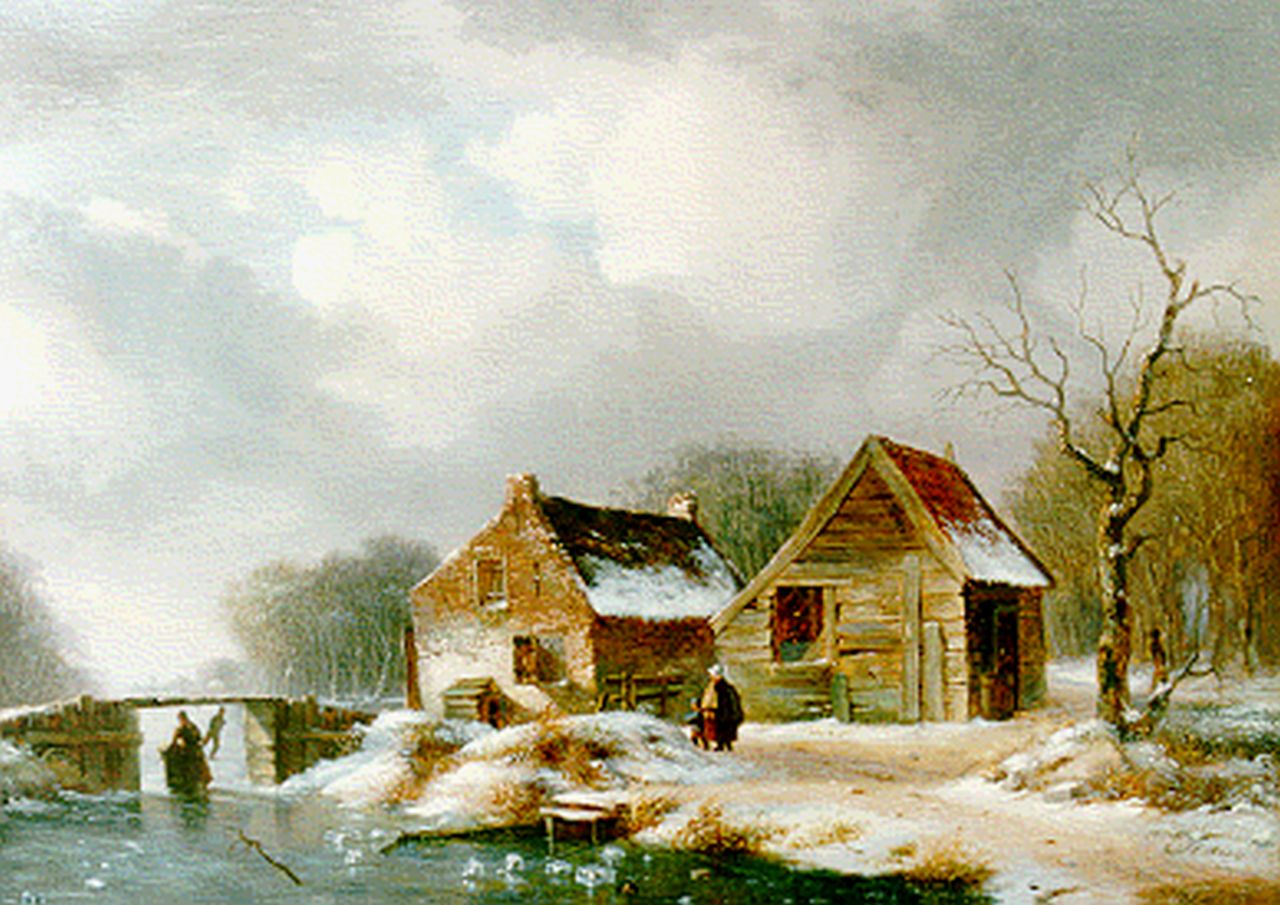 Haus H.M.  | Hendrik Manfried Haus, A Winter Landscape with Skaters on the Ice, oil on panel 26.2 x 36.8 cm, signed l.r. twice