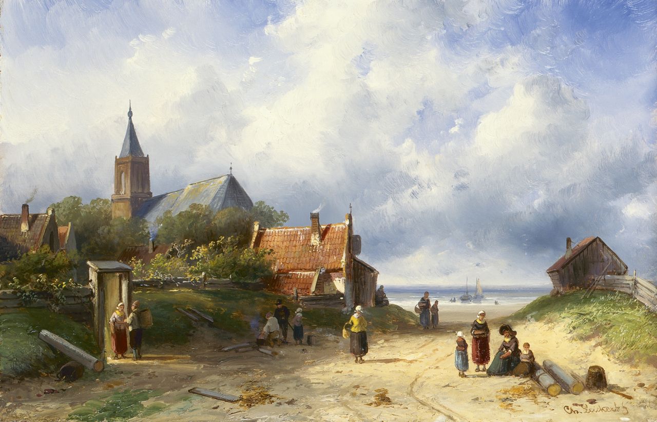 Leickert C.H.J.  | 'Charles' Henri Joseph Leickert, Coastal scene, oil on panel 23.6 x 36.2 cm, signed l.r.