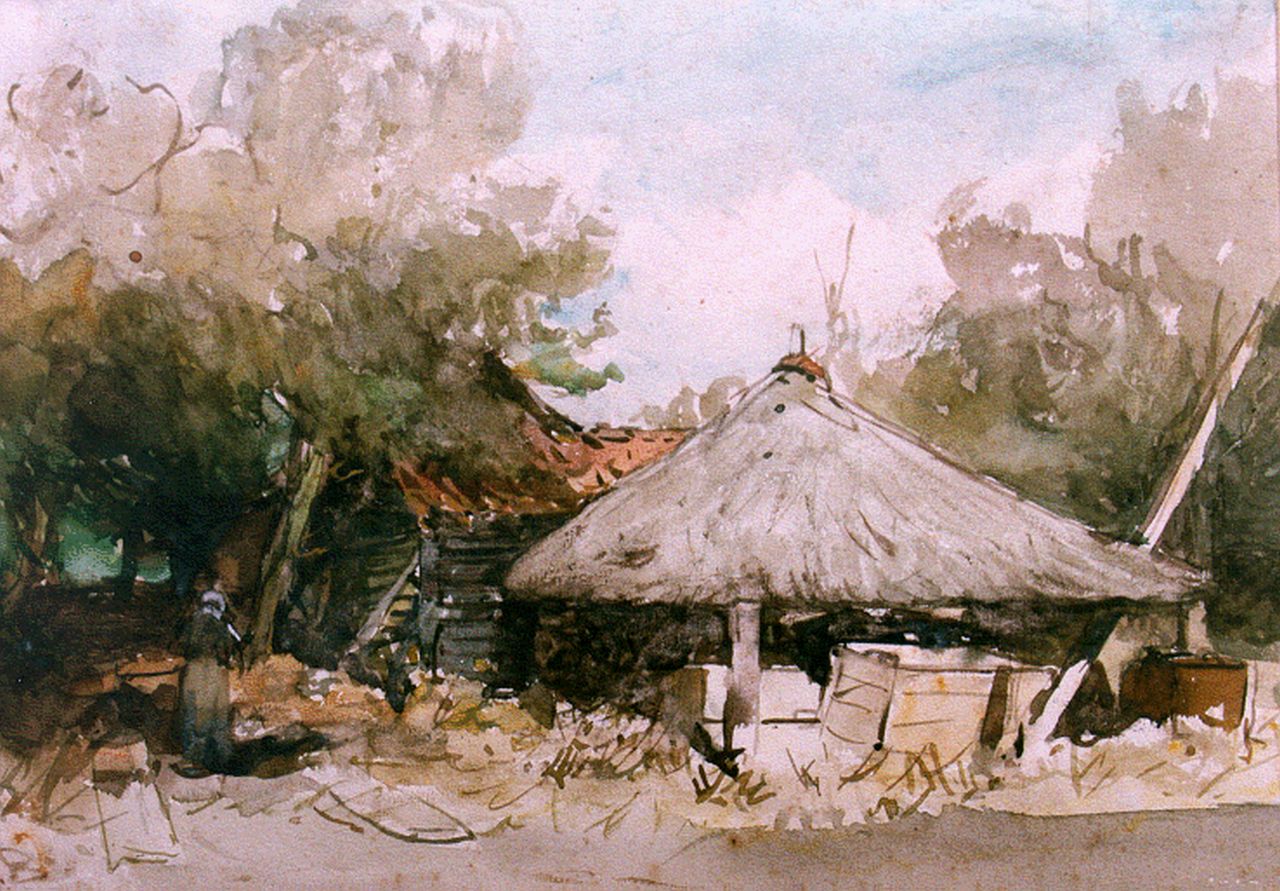 Bosboom J.  | Johannes Bosboom, A farmyard, watercolour on paper 23.6 x 33.0 cm, signed l.l. with initials