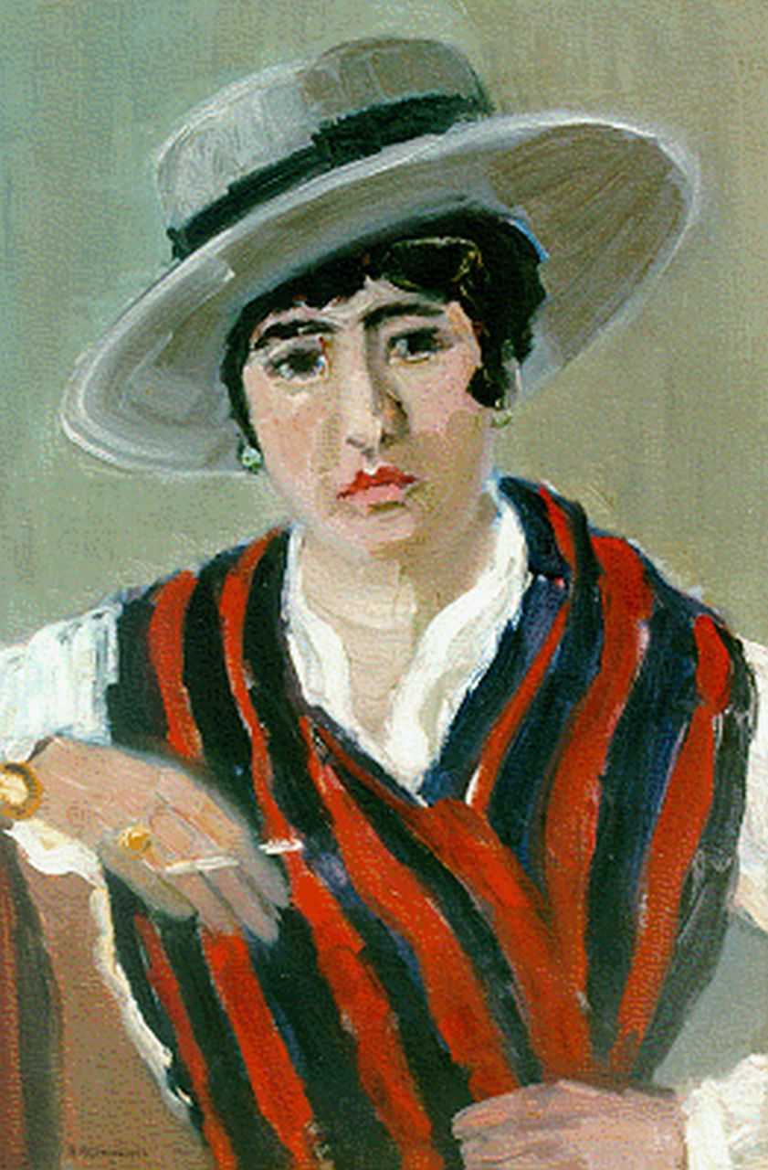 Berend Groeneveld | A lady with a grey hat, oil on canvas, 60.0 x 40.3 cm, signed l.l.