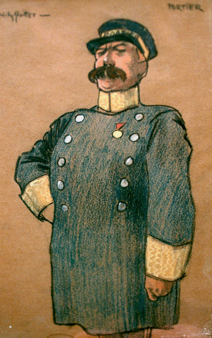Sluiter J.W.  | Jan Willem 'Willy' Sluiter, Doorkeeper, pastel on paper 25.0 x 16.0 cm, signed u.l.