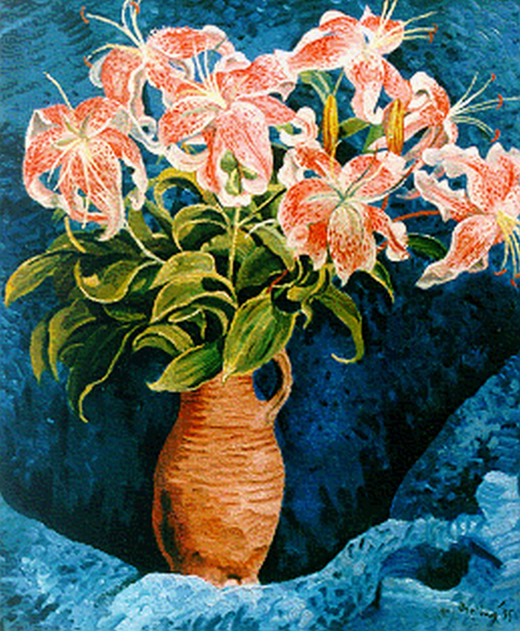 Bieling H.F.  | Hermann Friederich 'Herman' Bieling, Tiger-lilies in a vase, oil on canvas 60.0 x 49.8 cm, signed l.r. and dated '35
