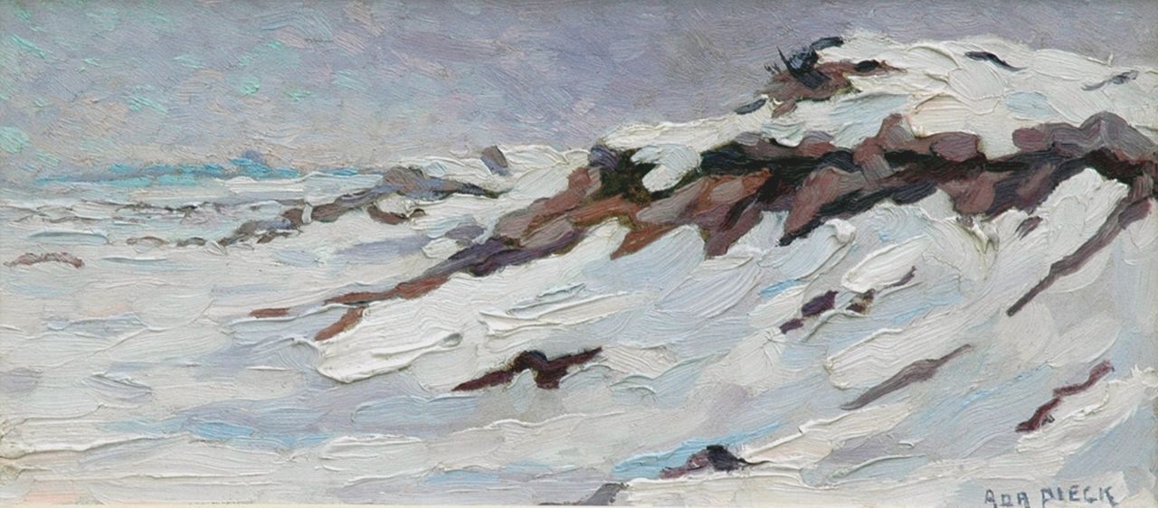 Pieck A.J.  | Adriana Jacoba 'Adri' Pieck, Snow-covered dunes, oil on paper laid down on board 20.0 x 44.5 cm, signed l.r.