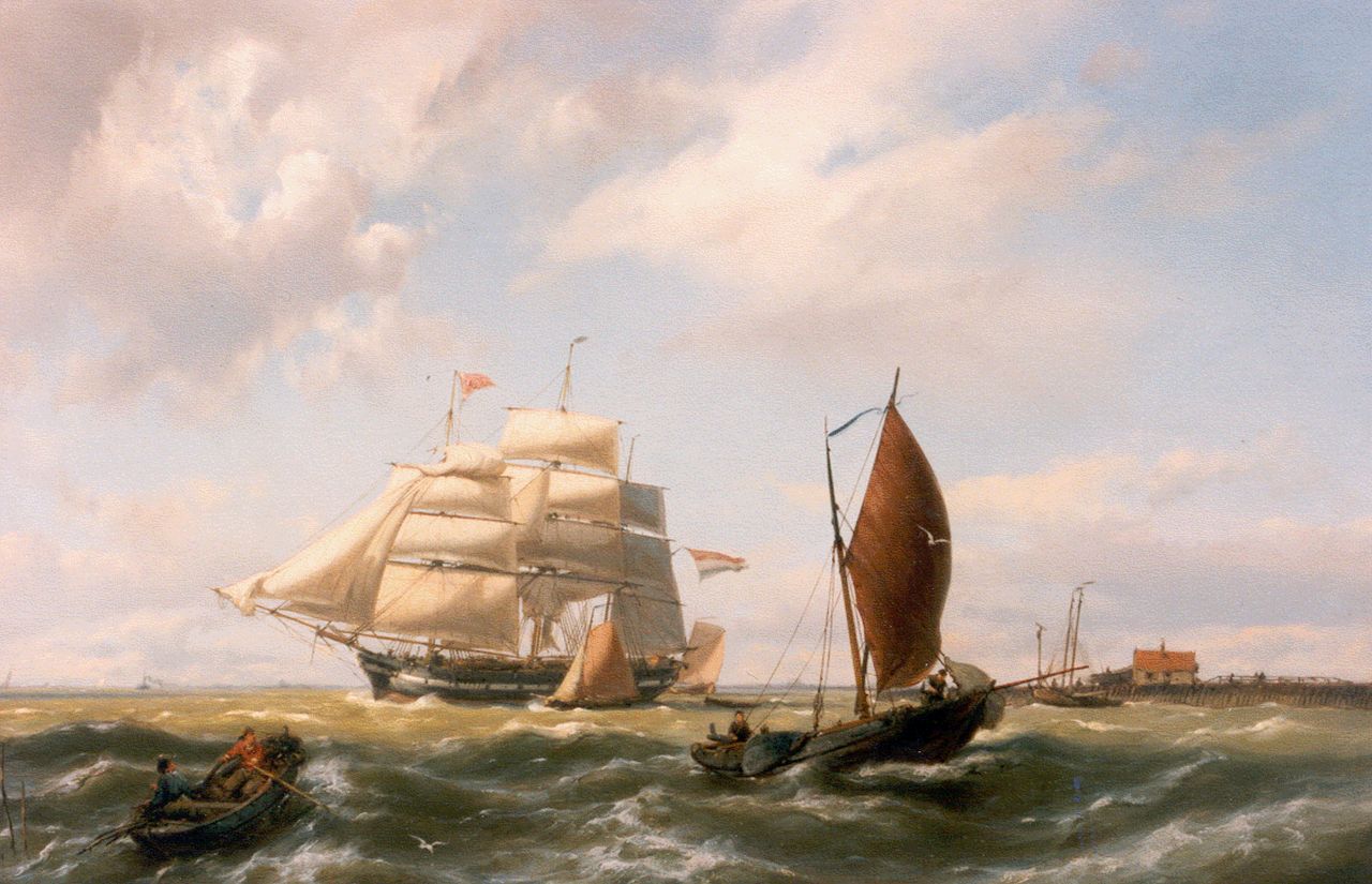 Koekkoek J.H.B.  | Johannes Hermanus Barend 'Jan H.B.' Koekkoek, A three-master under full sail, oil on canvas 42.5 x 66.7 cm, signed l.r.