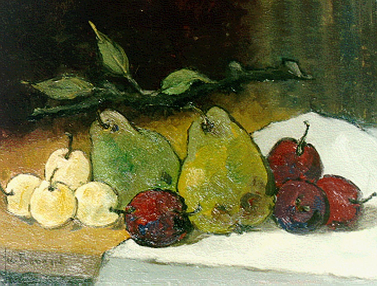 Bodaan J.J.  | Johan Jacob Bodaan, A still life with pears and prunes, 30.0 x 40.0 cm, signed l.l.