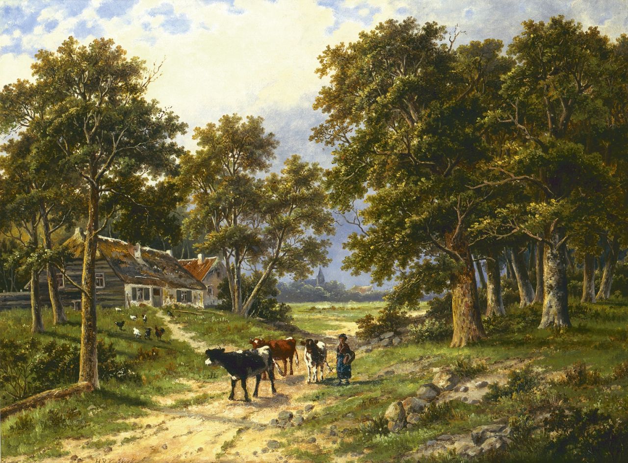 Koekkoek B.H.  | Barend Hendrik 'H.B.' Koekkoek, Homeward with the cattle, oil on canvas 60.4 x 81.0 cm, signed l.l.