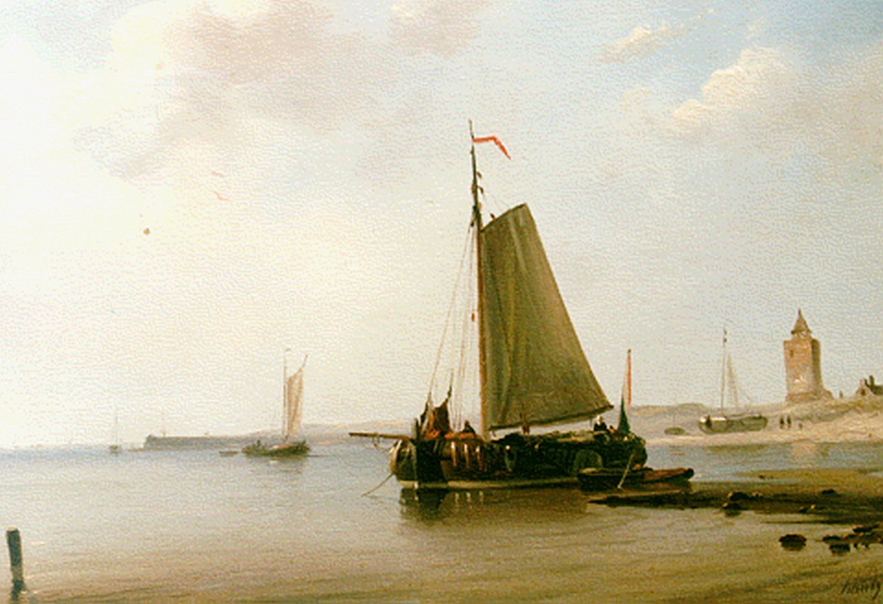 Schiedges P.P.  | Petrus Paulus Schiedges, A calm estuary scene, oil on panel 24.1 x 33.7 cm, signed l.r.