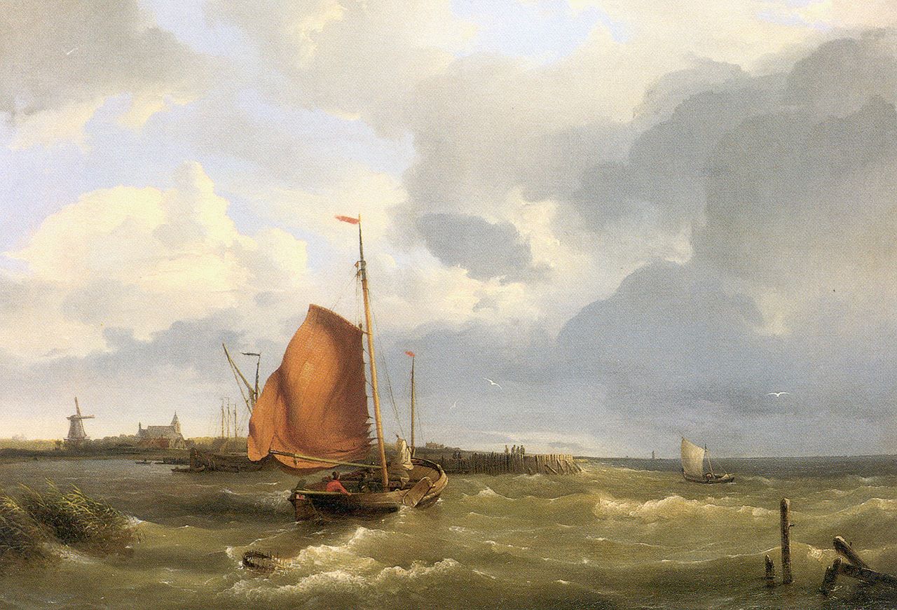 Koekkoek H.  | Hermanus Koekkoek, Smack on the Zuiderzee, oil on canvas 38.5 x 55.0 cm, signed l.r. and dated 1849