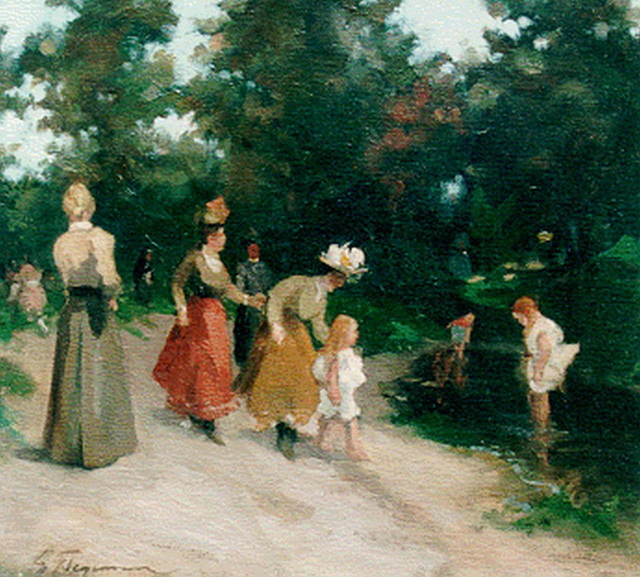 Stegeman G.  | Gerrit 'Gert' Stegeman, Children paddling, oil on canvas 32.4 x 36.0 cm, signed l.l.