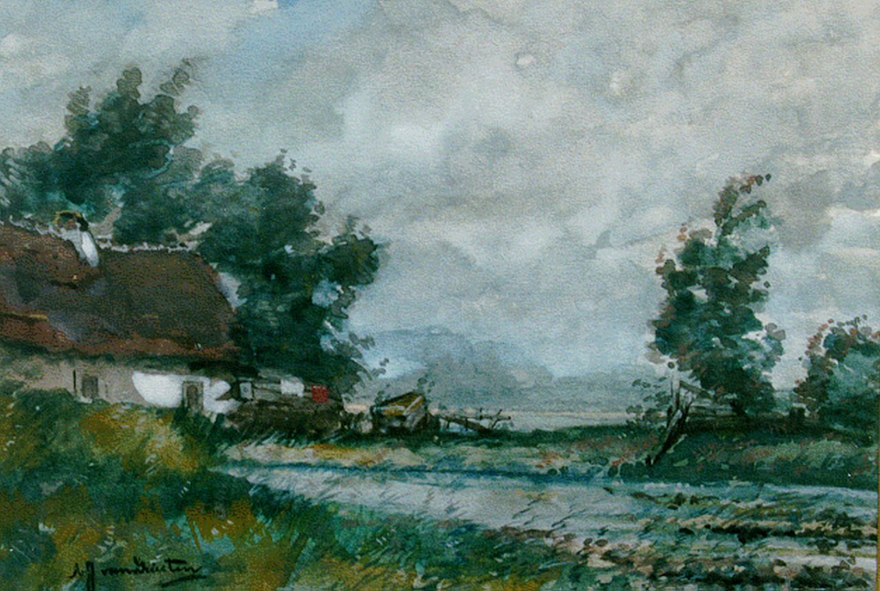 Driesten A.J. van | Arend Jan van Driesten, A farm in a river landscape, watercolour on paper 20.5 x 29.6 cm, signed l.l.