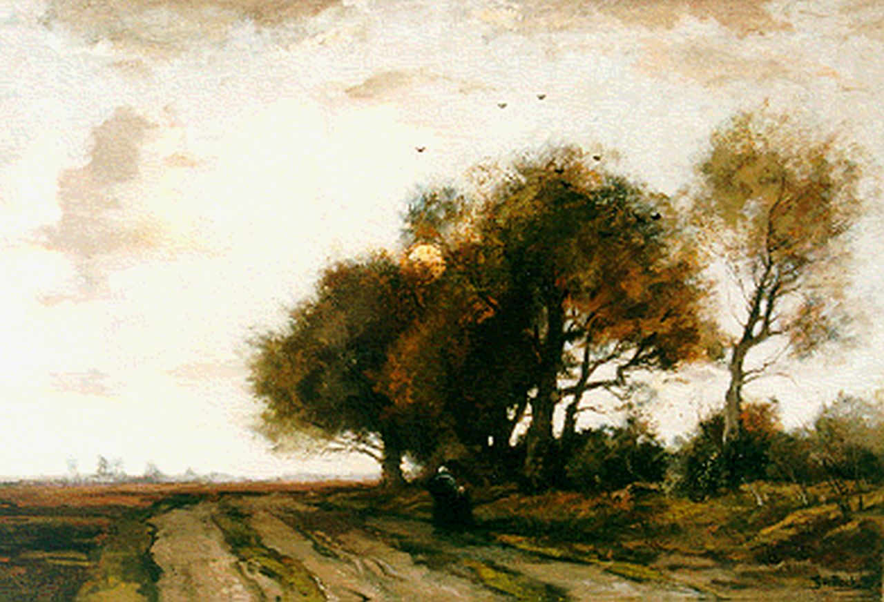 Bock T.E.A. de | Théophile Emile Achille de Bock, Travellers on a country lane, oil on canvas 51.5 x 75.5 cm, signed l.r.