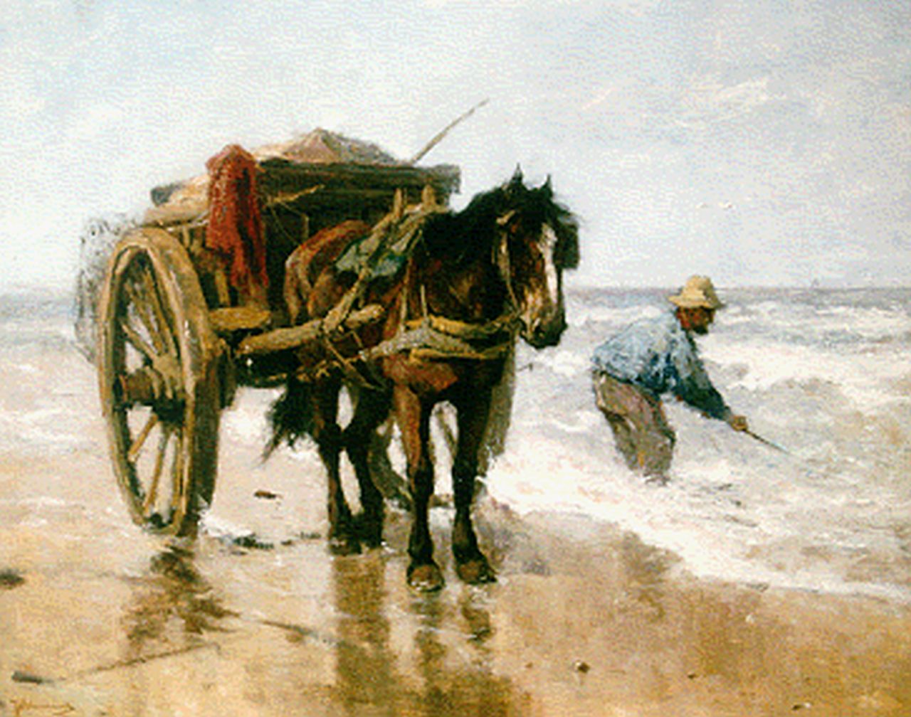 Scherrewitz J.F.C.  | Johan Frederik Cornelis Scherrewitz, A shell-gatherer on the beach, oil on canvas 81.3 x 100.0 cm, signed l.l.