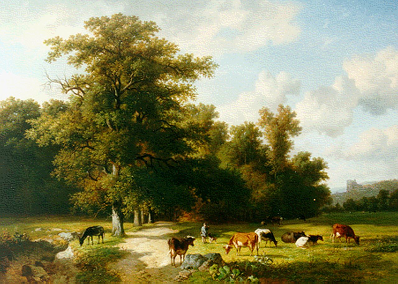 Robbe L.M.D.R.  | Louis Marie Dominique Romain Robbe, Cattle in a landscape, oil on panel 74.0 x 101.8 cm, signed l.r.