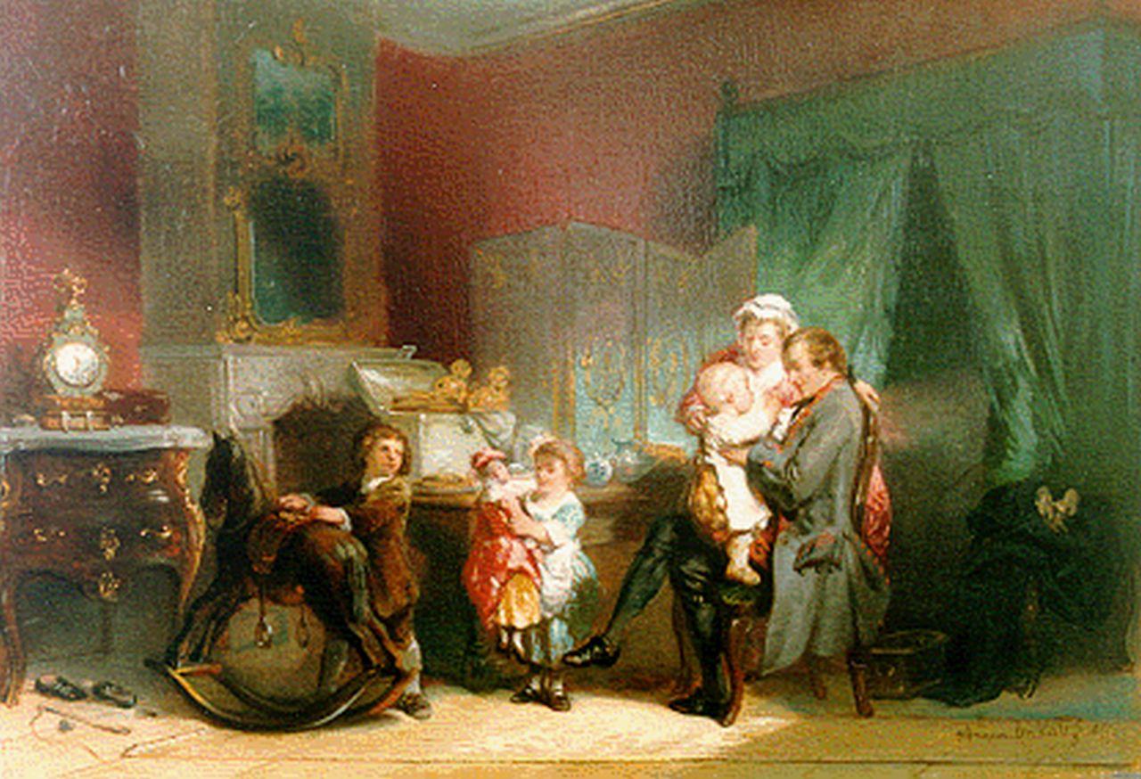 Kate H.F.C. ten | 'Herman' Frederik Carel ten Kate, A happy family, oil on panel 24.5 x 34.1 cm, signed l.r. and dated 1855
