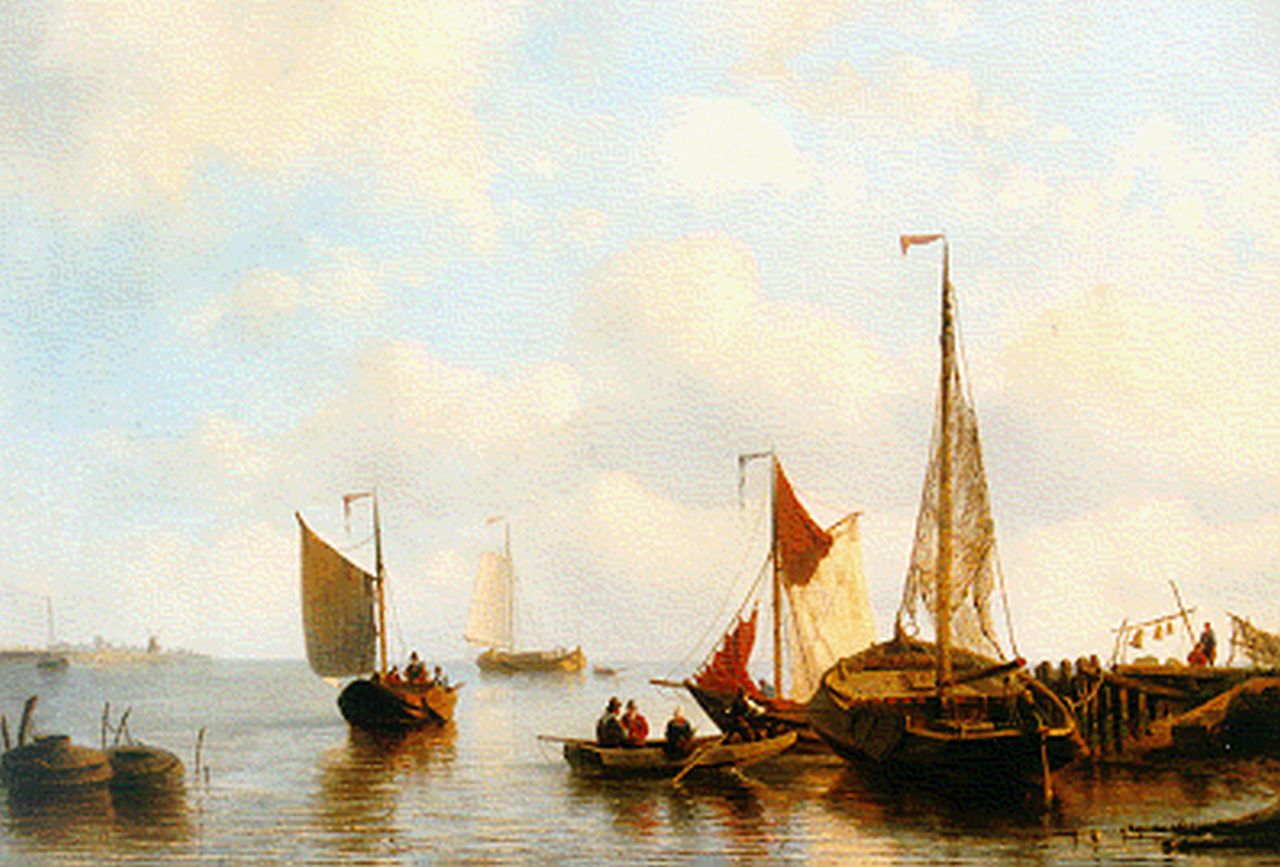 Gijselaar L.J. de | Leonard Johannes de Gijselaar, Shipping in an estuary, oil on canvas 61.8 x 91.0 cm, signed l.l. and dated 1853