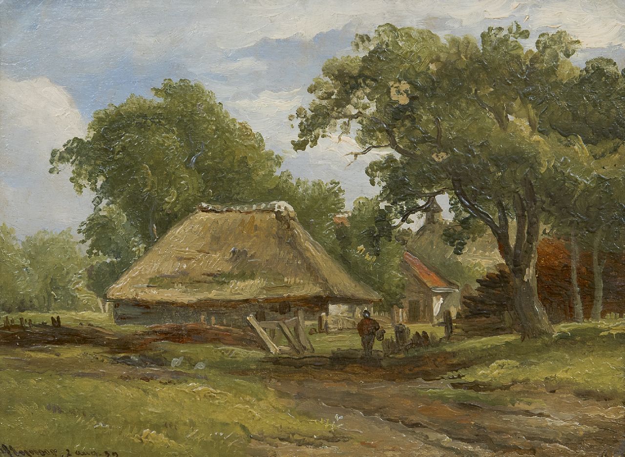 Eymer A.J.  | Arnoldus Johannes Eymer, A farm in a wooded landscape, oil on painter's board 15.2 x 20.4 cm, signed l.l. and dated 2 aug. '39