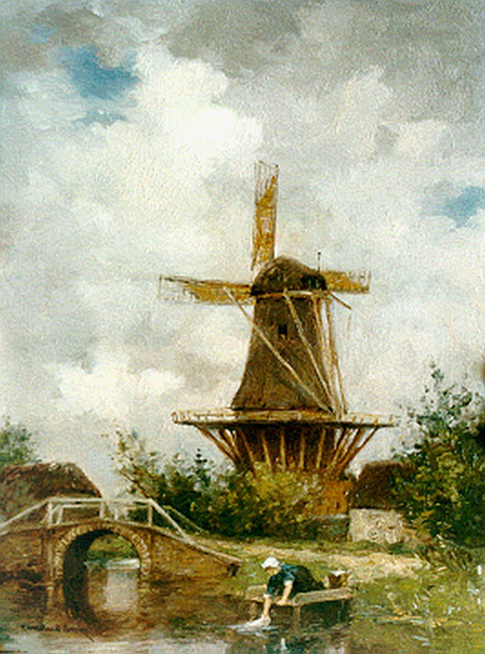 Artz C.D.L.  | 'Constant' David Ludovic Artz, A river landscape with windmill, oil on panel 24.2 x 18.1 cm, signed l.l.