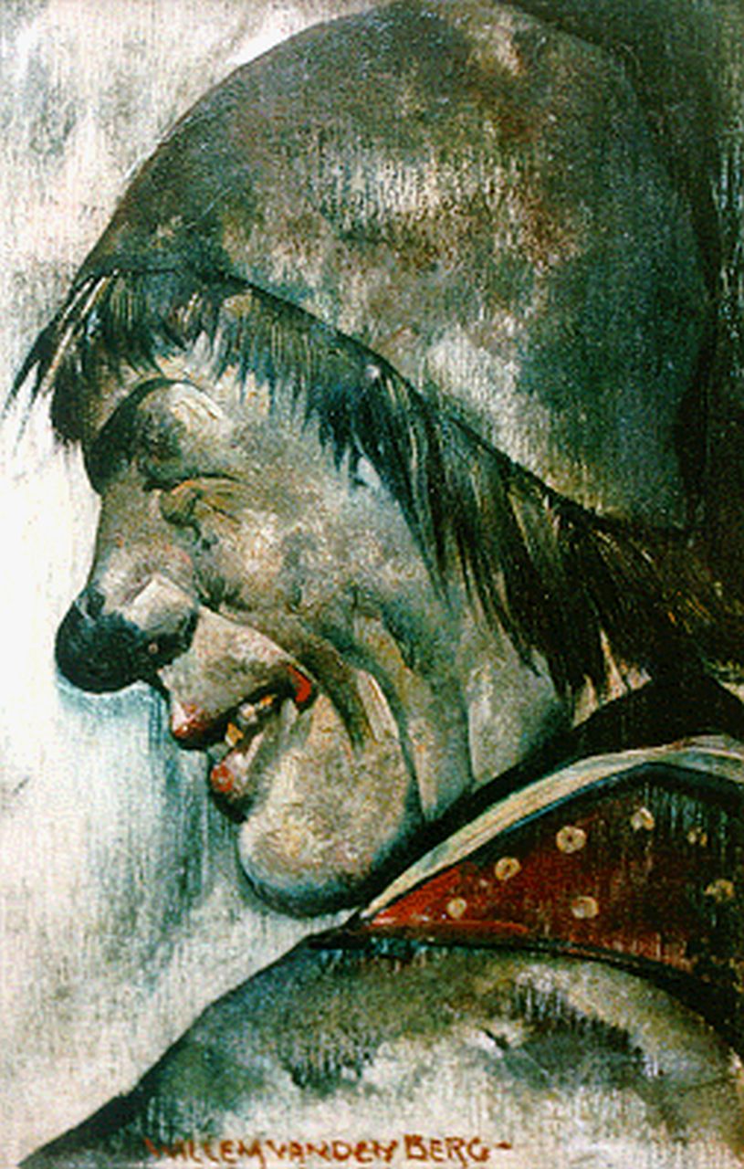 Berg W.H. van den | 'Willem' Hendrik van den Berg, A comedian, oil on panel 18.3 x 12.2 cm, signed l.c.